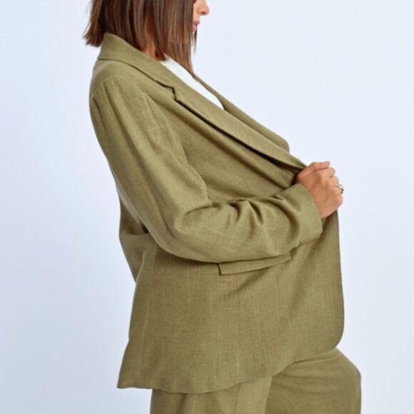 Linen Khaki Olive Blazer - Picture 3 of 10